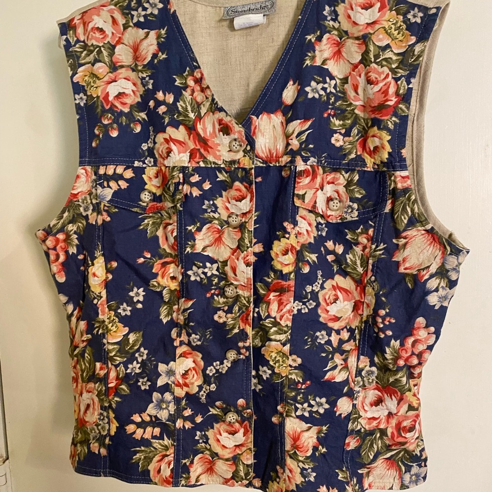 Floral Sleeveless Top - Blue and Pink